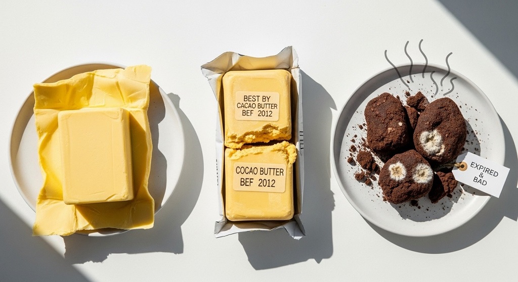 Cocoa butter color change showing spoilage signs