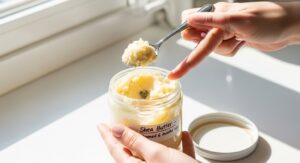 Expired shea butter showing color and texture changes