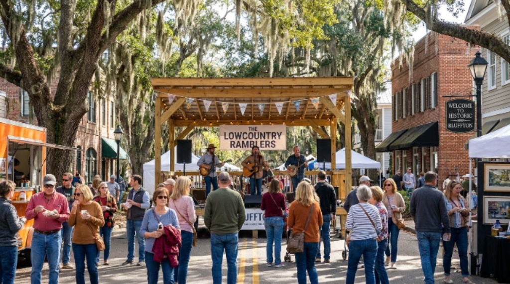 Live music performance at Bluffton Arts and Seafood Festival historic district South Carolina