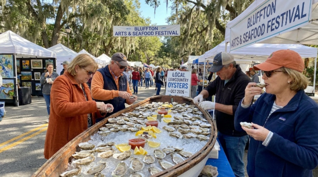 Fresh Lowcountry oysters served at Bluffton Arts and Seafood Festival October 2026