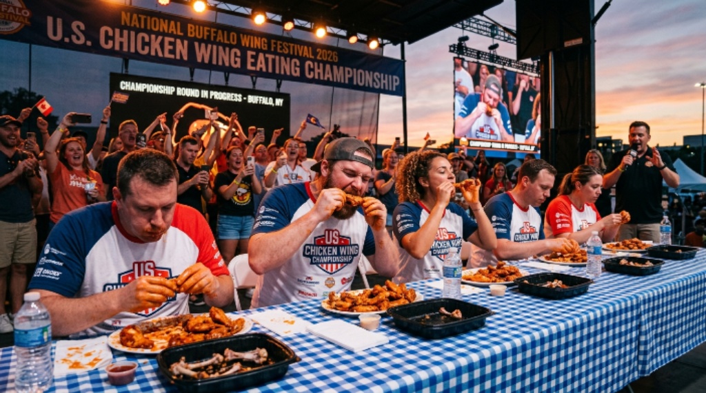 U.S. Chicken Wing Eating Championship contest at Buffalo Wing Festival 2026