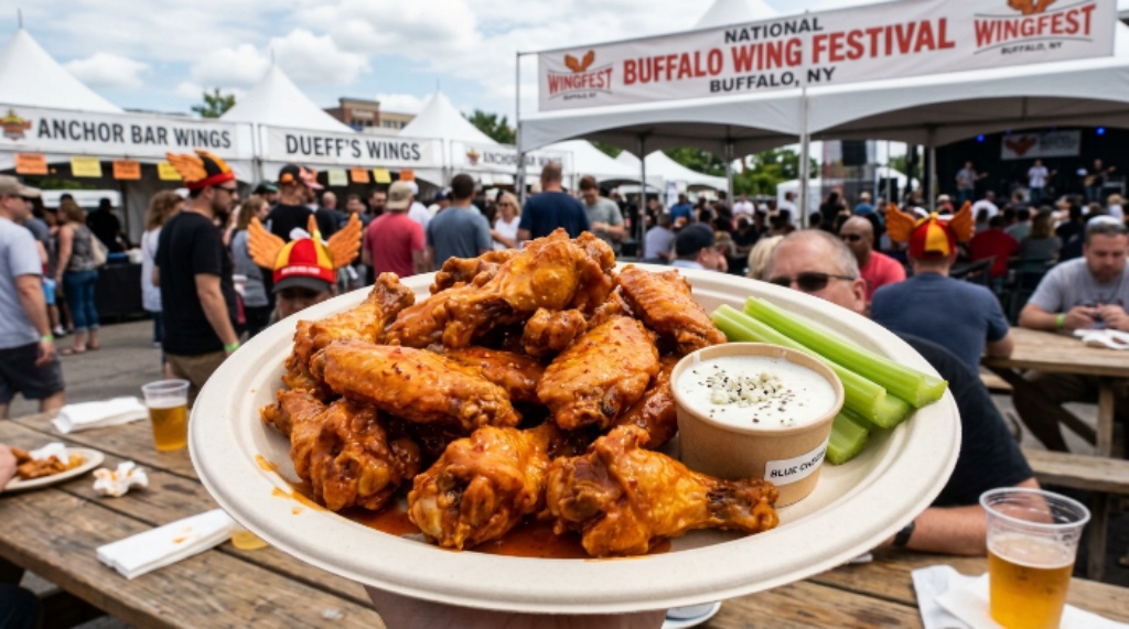 Plate of Buffalo-style chicken wings at the National Buffalo Wing Festival