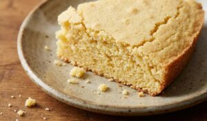 Skillet cornbread brushed with butter